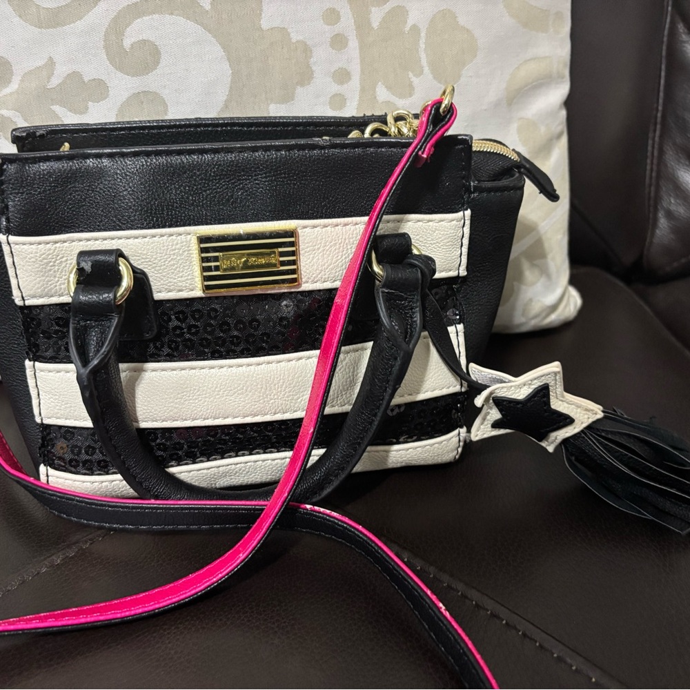Betsy Johnson Black and White Striped Women's Bag